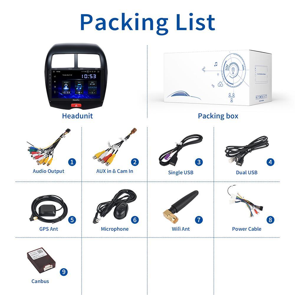 Dasaita GPS Android 10 Car Radio Bluetooth MP3 1 din for Mitsubishi ASX 2007 2008 10.2" Multi Touch Screen Output 64G ROM