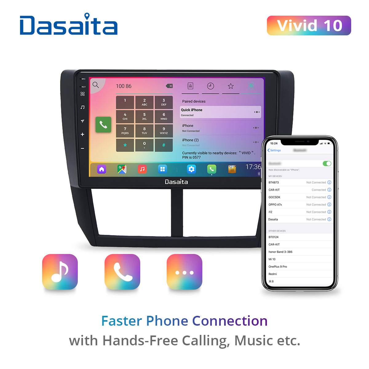 Dasaita Vivid11 Subaru Forester 3 Impreza 2007 2008 2009 2010 2011 2012 Car Stereo 9" Carplay Android Auto PX6 4G+64G Android11 1280*720 DSP Radio