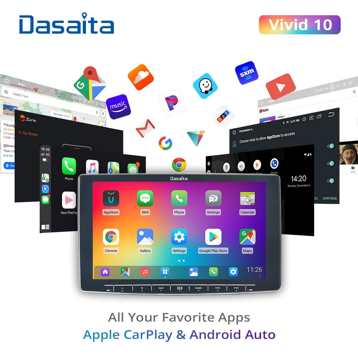 Dasaita Vivid10 Universal Single Din Car Stereo 10.2 Inch Carplay Android Auto PX6 4G+64G Android10 1280*720 DSP AHD Radio