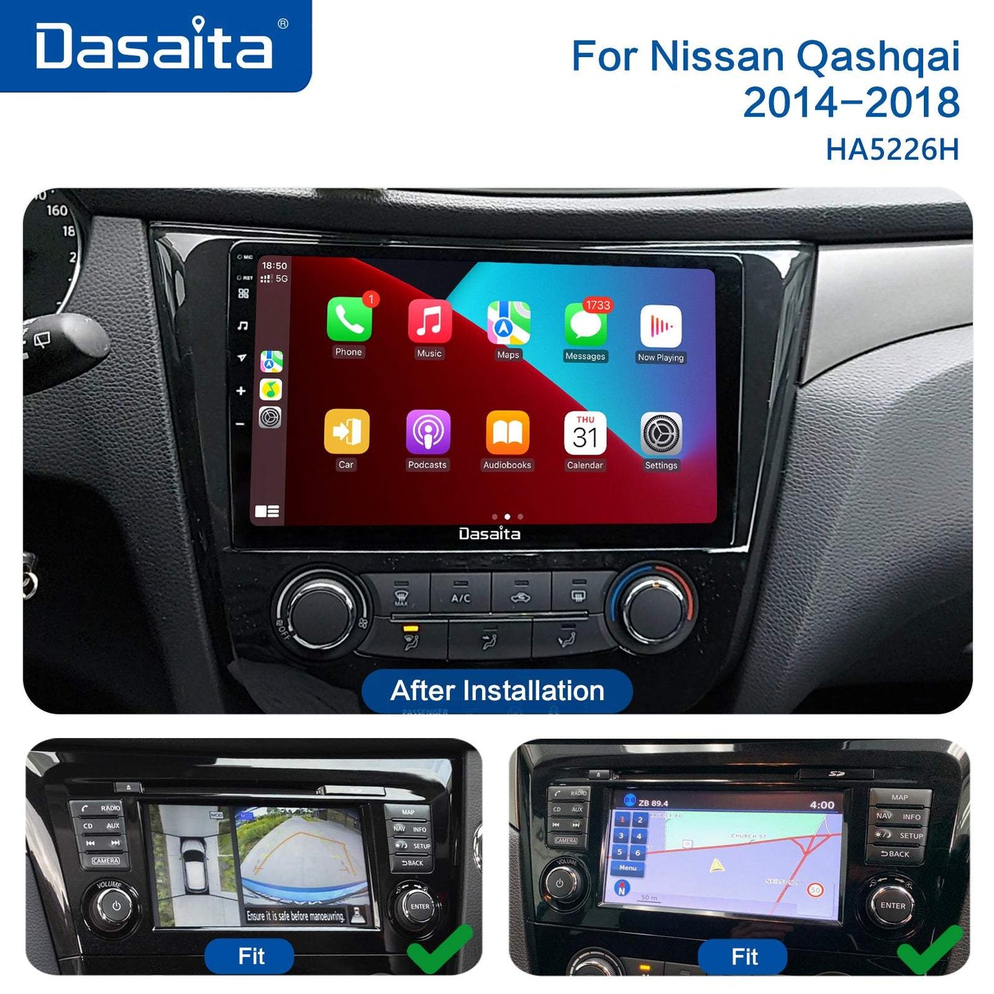 Dasaita Vivid11 Nissan Qashqai 2014 2015 2016 2017 2018 Car Stereo 10.2 Inch Carplay Android Auto PX6 4G+64G Android11 1280*720 DSP AHD Radio