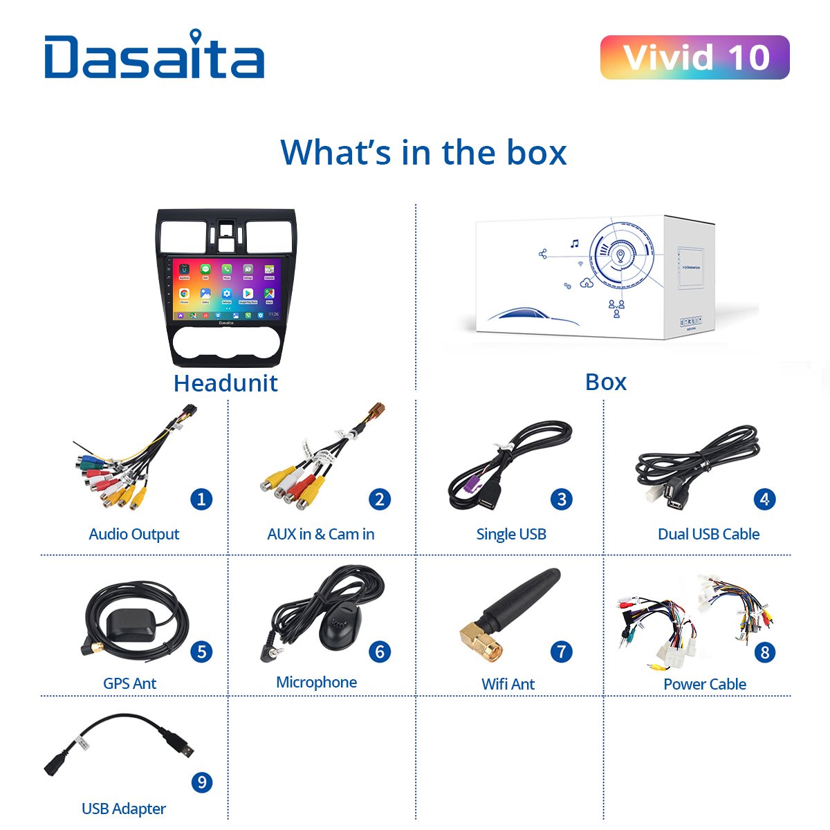 Dasaita Vivid for Subaru WRX GPS 2013 2014 2015 car radio Android 10 Apple Carplay Android Auto Navigation GPS 4G RAM 64G ROM