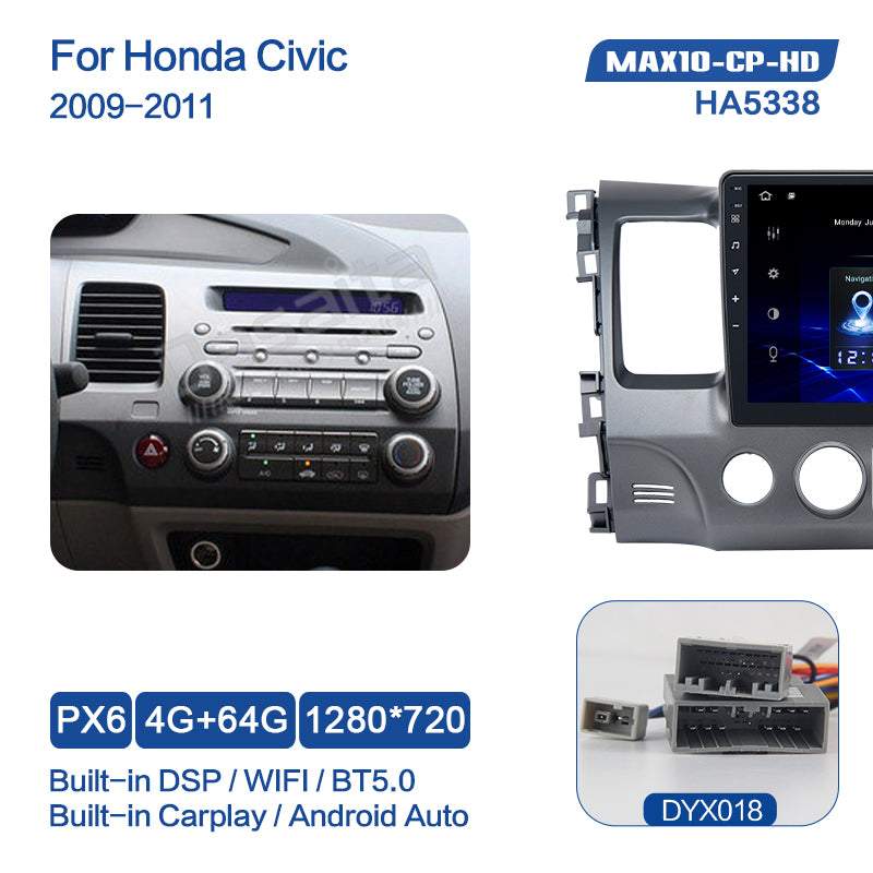 Dasaita MAX11 Honda Civic 2007 2008 2009 2010 2011 Car Stereo 10.2 Inch Carplay Android Auto PX6 4G+64G Android11 1280*720 DSP AHD Radio
