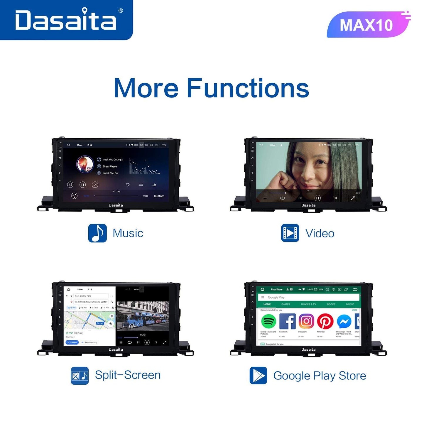 Dasaita MAX10 Toyota Highlander 2015 2016 2017 2018 Car Stereo 10.2 Inch Carplay Android Auto PX6 4G+64G Android10 1280*720 DSP AHD Radio