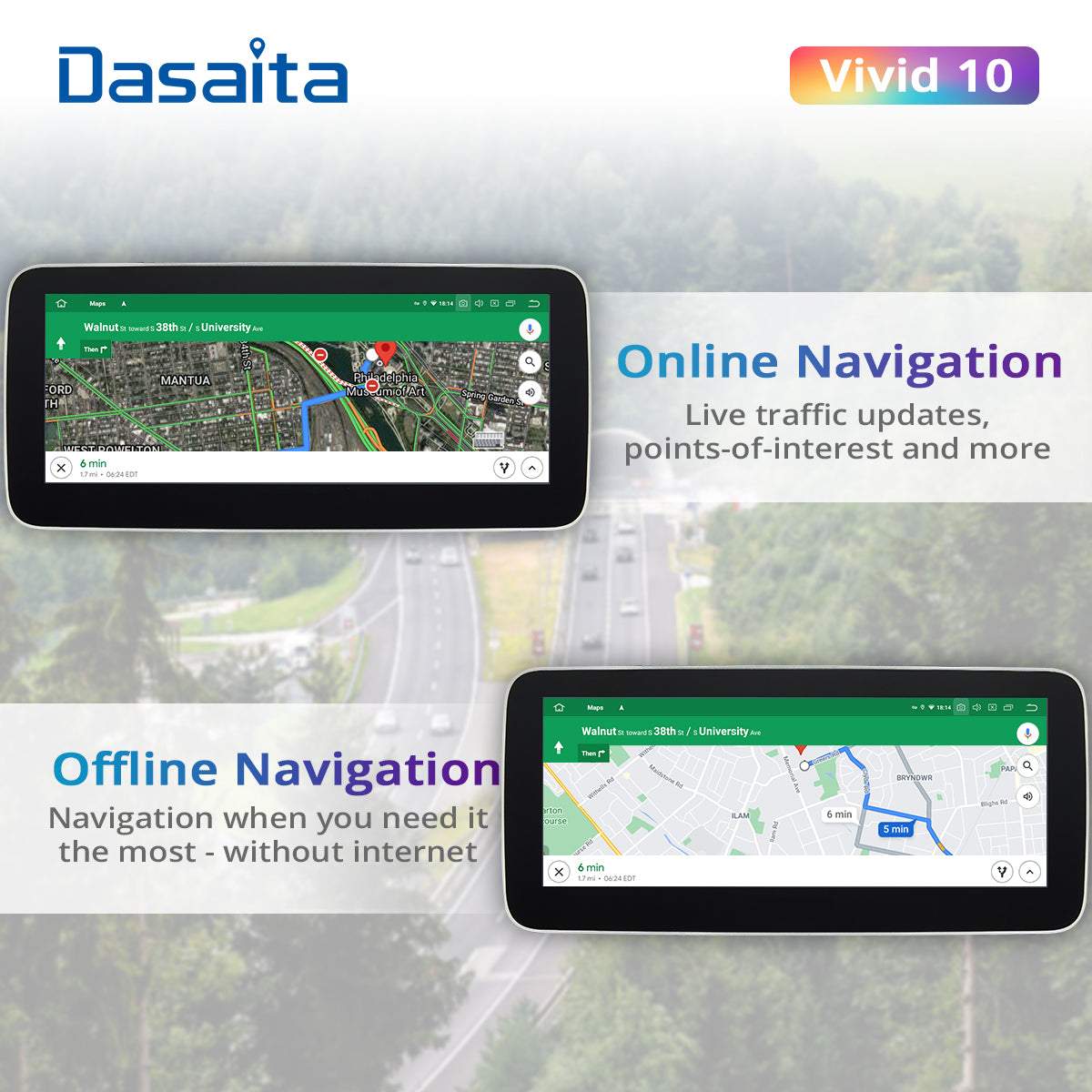 Dasaita Vivid10 Universal Single Din Car Stereo 10.25 Inch Carplay Android Auto PX6 4G+64G Android10 1280*480 DSP AHD Radio