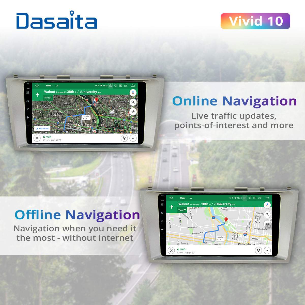 Dasaita Vivid10/Vivid11 Toyota Camry 2007 2008 2009 2010 2011 Car Stereo 9 Inch Carplay Android Auto PX6 4G+64G Android10/Android11 1280*720 DSP AHD Radio