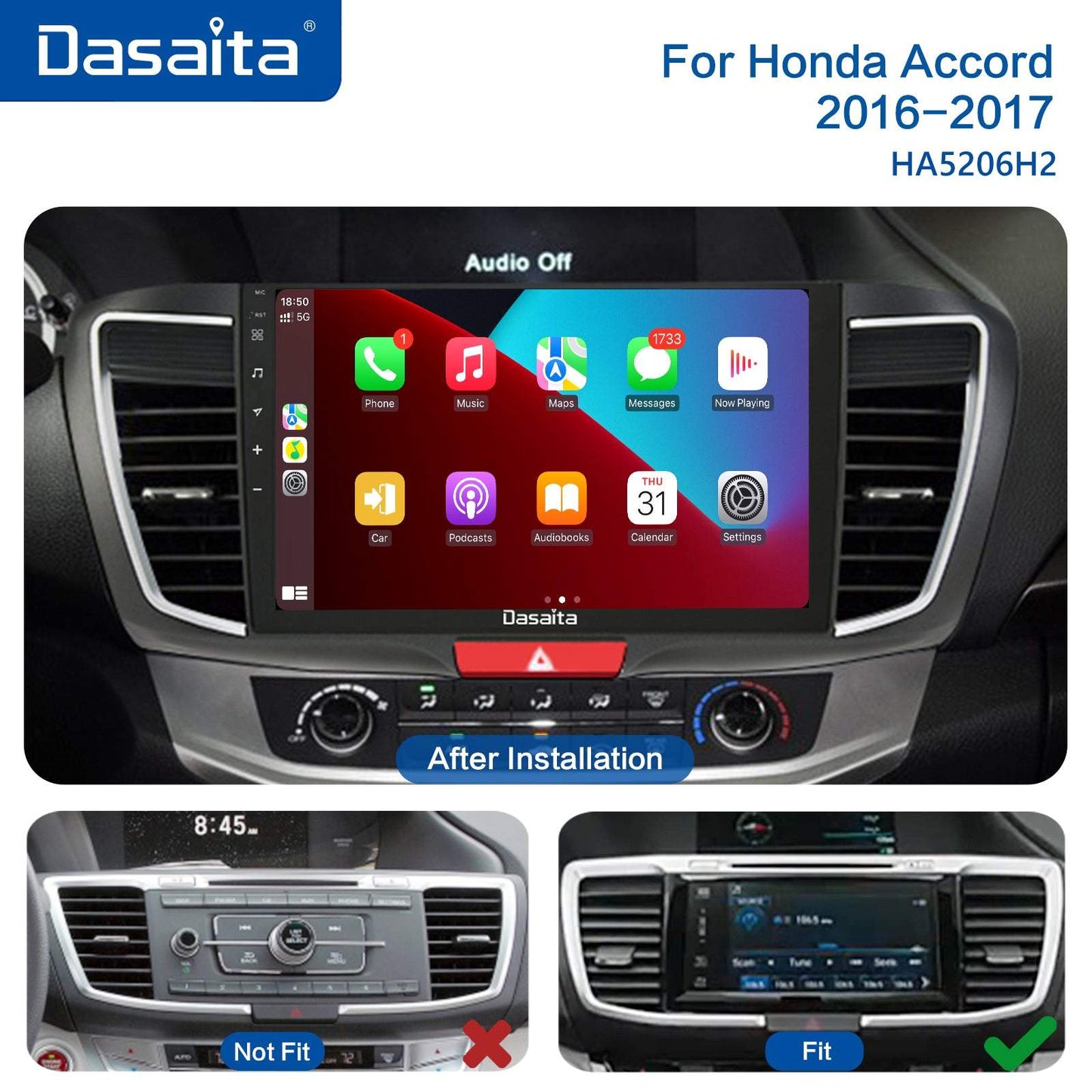 Dasaita Vivid11 Honda Accord 2013 2014 2015 2016 2017 Car Stereo 10.2" Carplay Android Auto 4G+64G Android11 PX6 1280*720 DSP AHD Radio