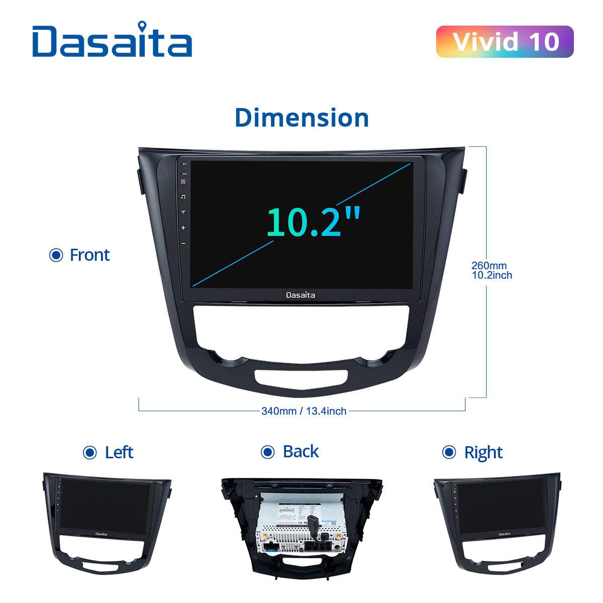 Dasaita Vivid10/Vivid11 Nissan X-Trail Qashqai Rogue 2014 2015 2016 2017 2018 2019 2020 Car Stereo 10.2 Inch Carplay Android Auto PX6 4G+64G Android10/Android11 1280*720 DSP AHD Radio