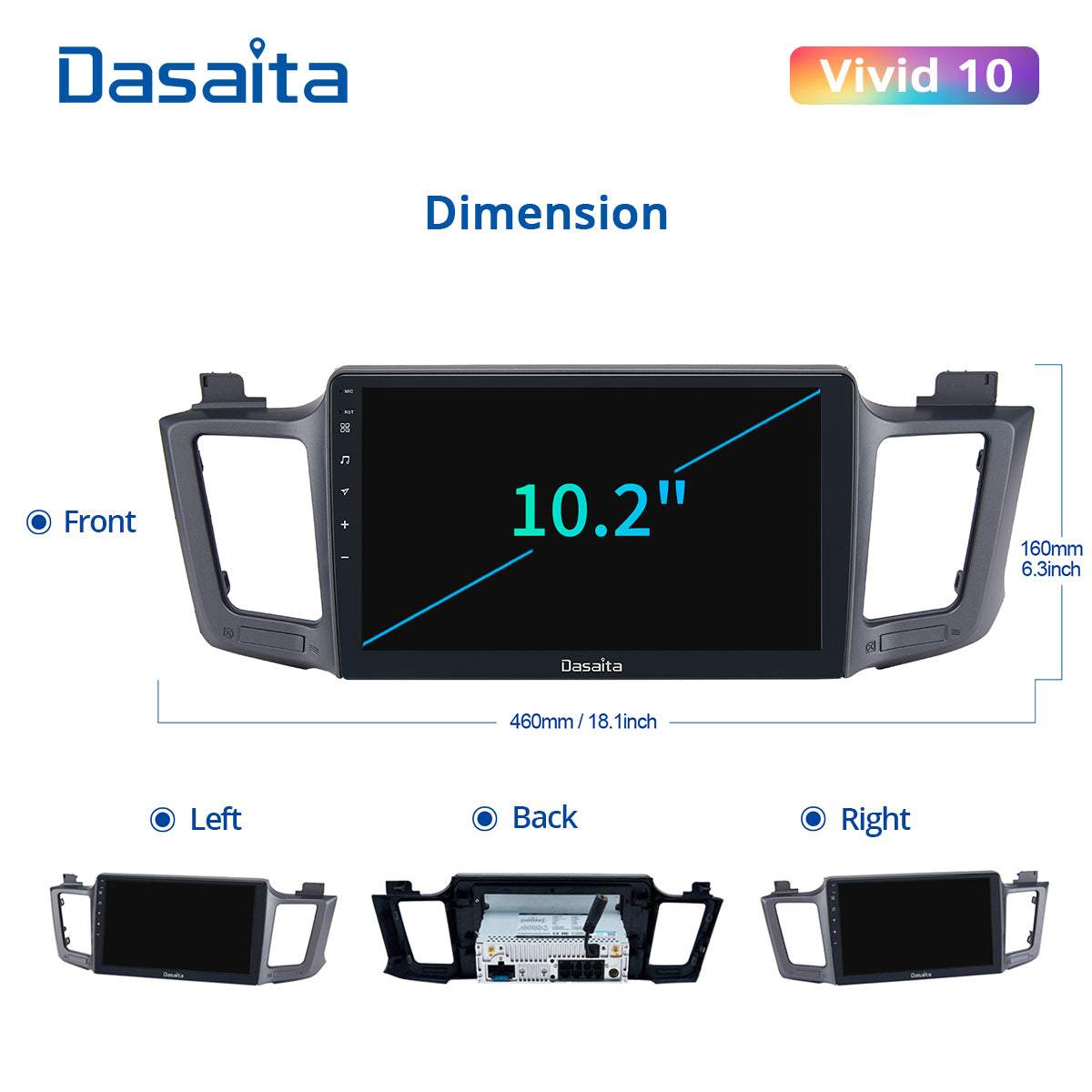 Dasaita Vivid10 Toyota RAV4 2012 2013 2014 2015 2016 2017 Car Stereo 10.2 Inch Carplay Android Auto PX6 4G+64G Android10 1280*720 DSP AHD Radio