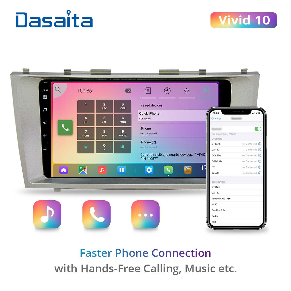 Dasaita Vivid10/Vivid11 Toyota Camry 2007 2008 2009 2010 2011 Car Stereo 9 Inch Carplay Android Auto PX6 4G+64G Android10/Android11 1280*720 DSP AHD Radio