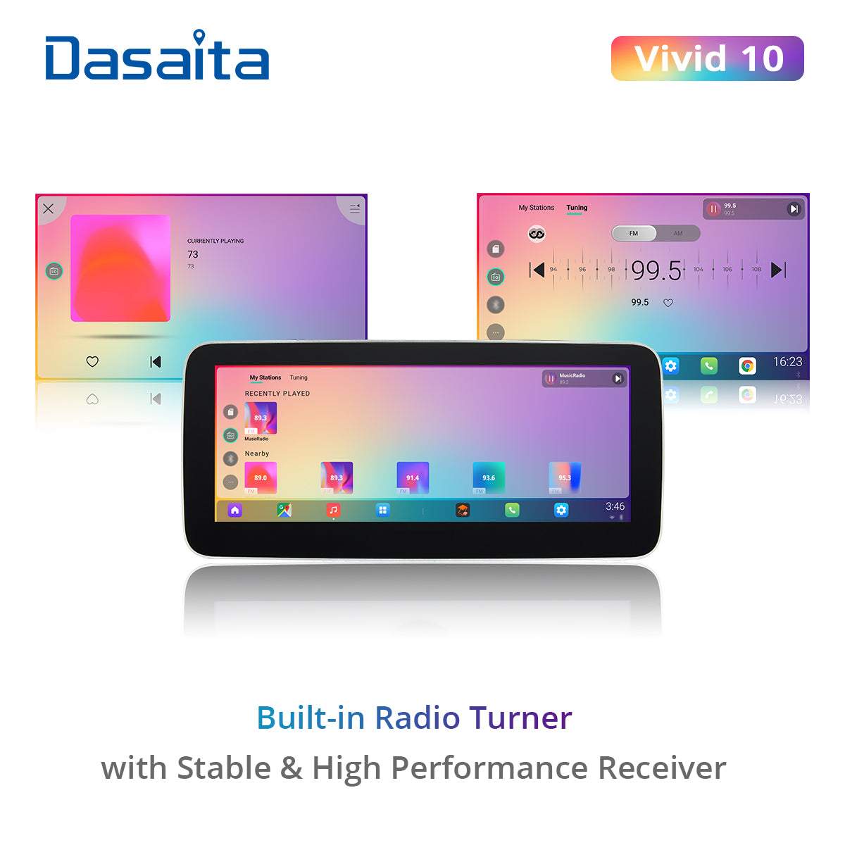 Dasaita Vivid10 Universal Single Din Car Stereo 10.25 Inch Carplay Android Auto PX6 4G+64G Android10 1280*480 DSP AHD Radio