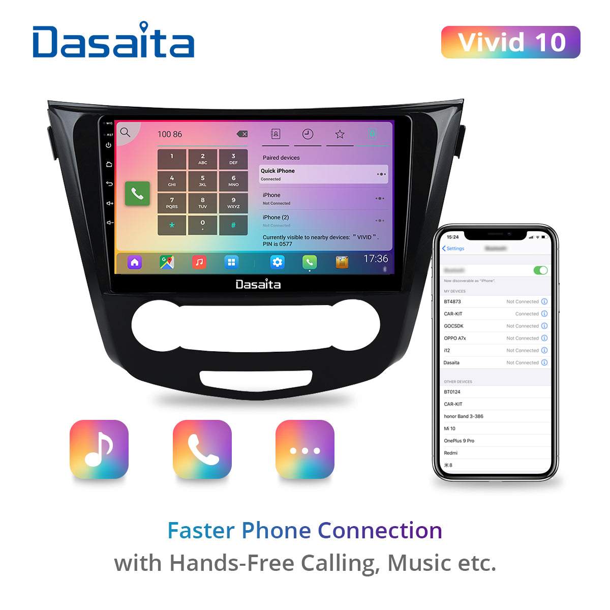 Dasaita Vivid11 Nissan Qashqai 2014 2015 2016 2017 2018 Car Stereo 10.2 Inch Carplay Android Auto PX6 4G+64G Android11 1280*720 DSP AHD Radio