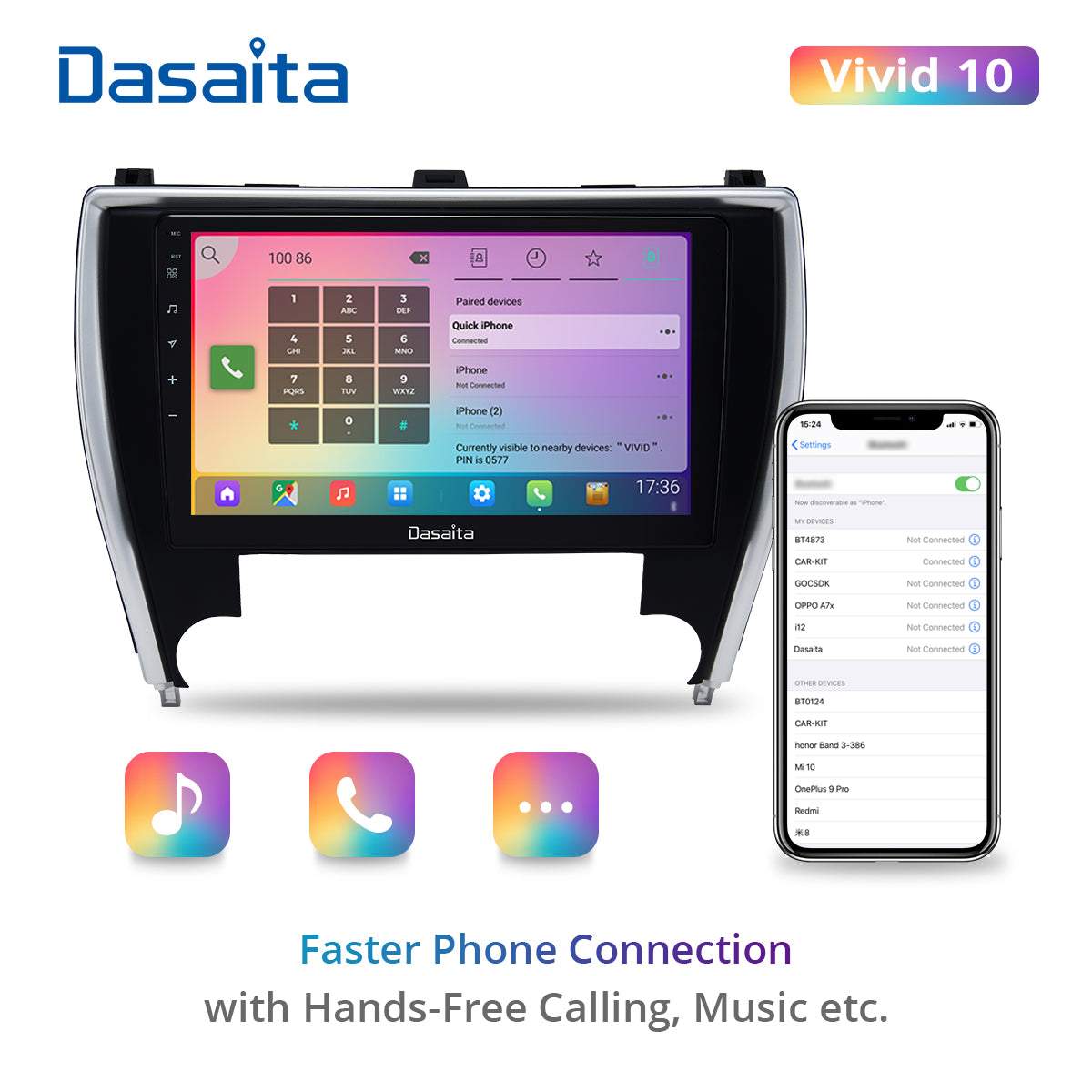 Dasaita Vivid11 Toyota Camry 2015 2016 2017 Car Stereo 10.2 Inch Carplay Android Auto PX6 4G+64G Android11 1280*720 DSP AHD Radio
