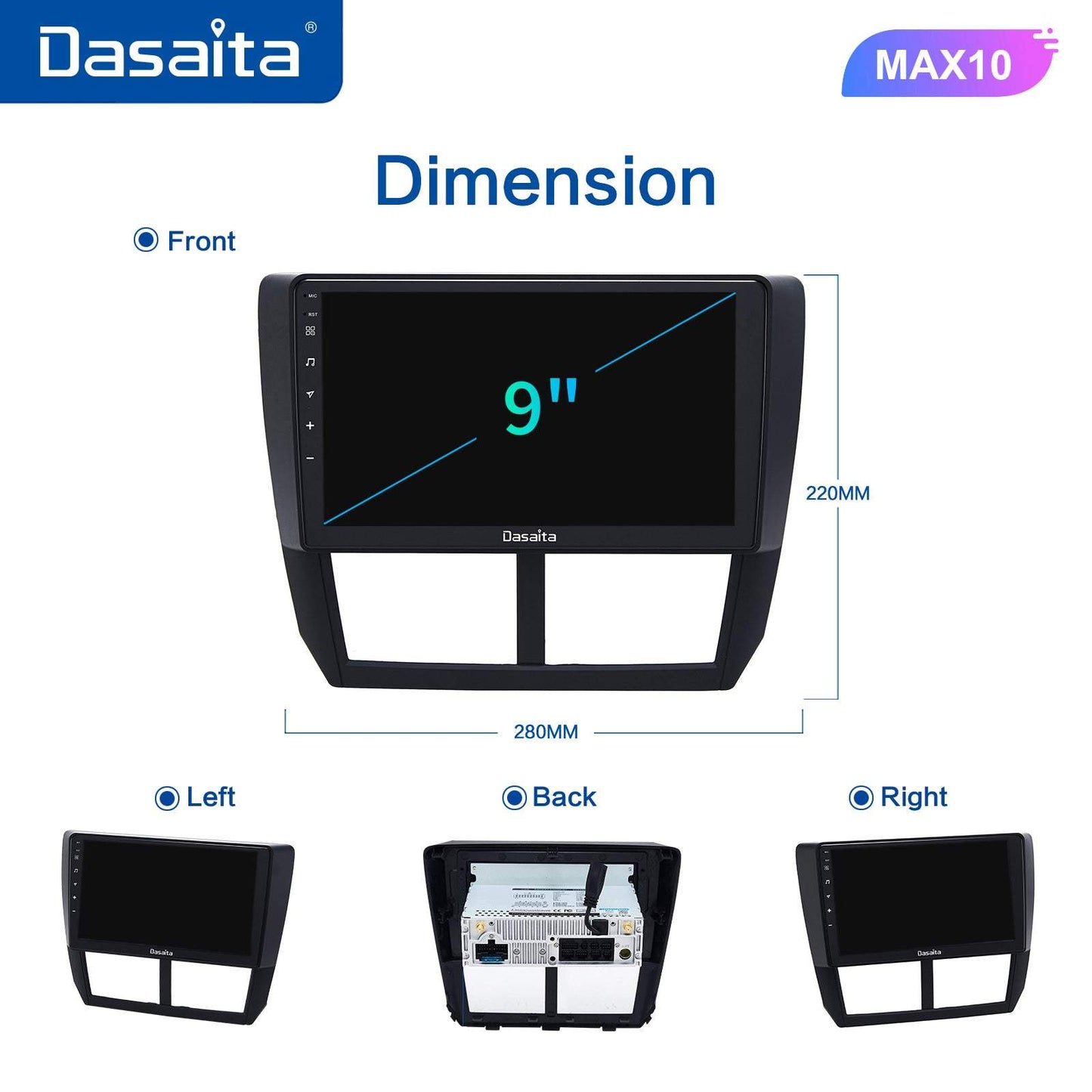 Dasaita MAX10 Subaru Forester 3 Impreza 2007 2008 2009 2010 2011 2012 Car Stereo 9 Inch Carplay Android Auto PX6 4G+64G Android10 1280*720 DSP Radio