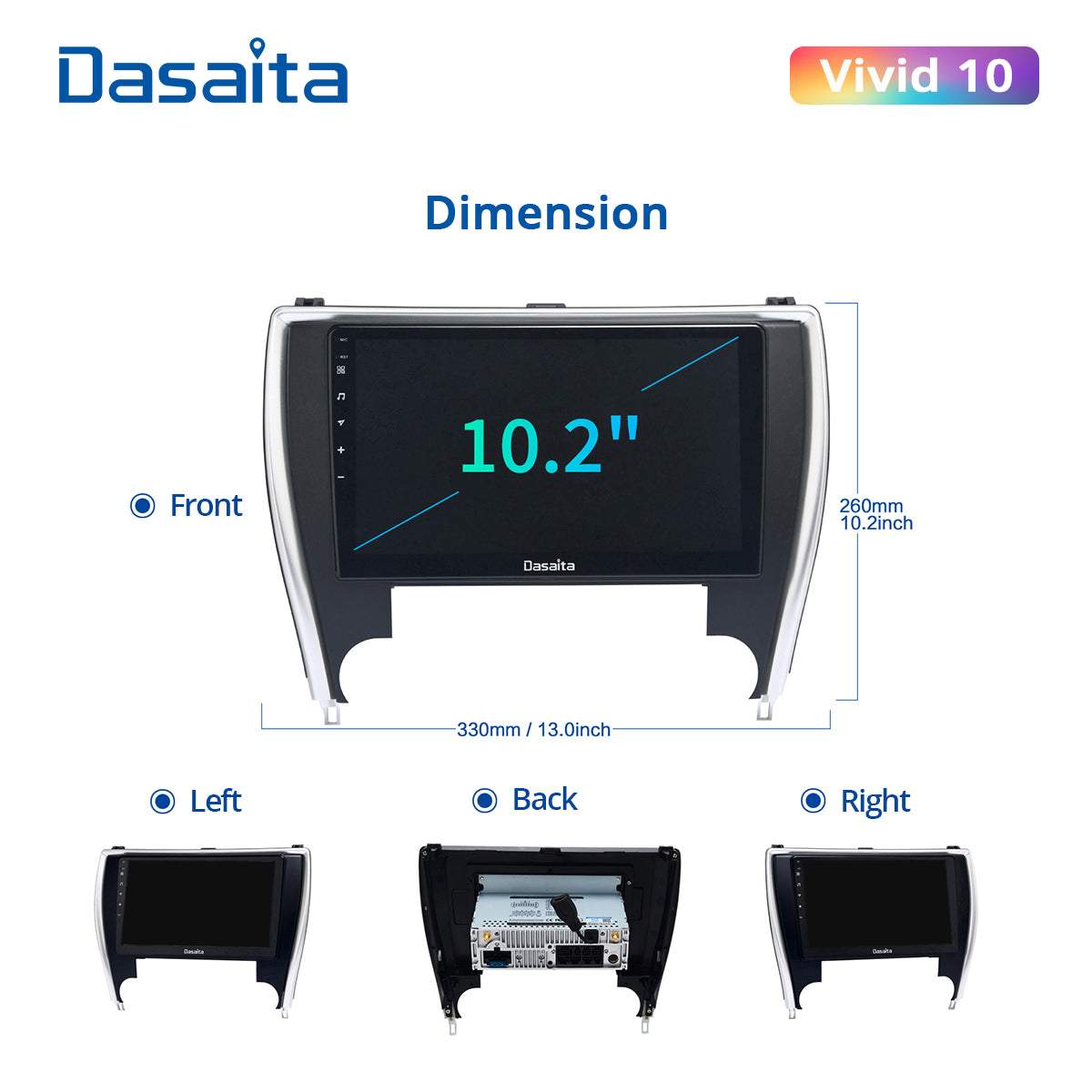 Dasaita Vivid11 Toyota Camry 2015 2016 2017 Car Stereo 10.2 Inch Carplay Android Auto PX6 4G+64G Android11 1280*720 DSP AHD Radio