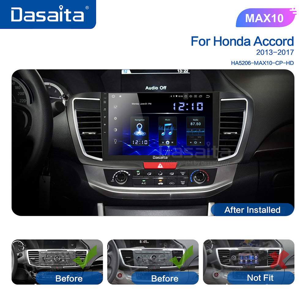 Dasaita MAX11 Honda Accord 2013 2014 2015 2016 2017 Car Stereo 10.2 Inch Carplay Android Auto PX6 4G+64G Android11 1280*720 DSP AHD Radio