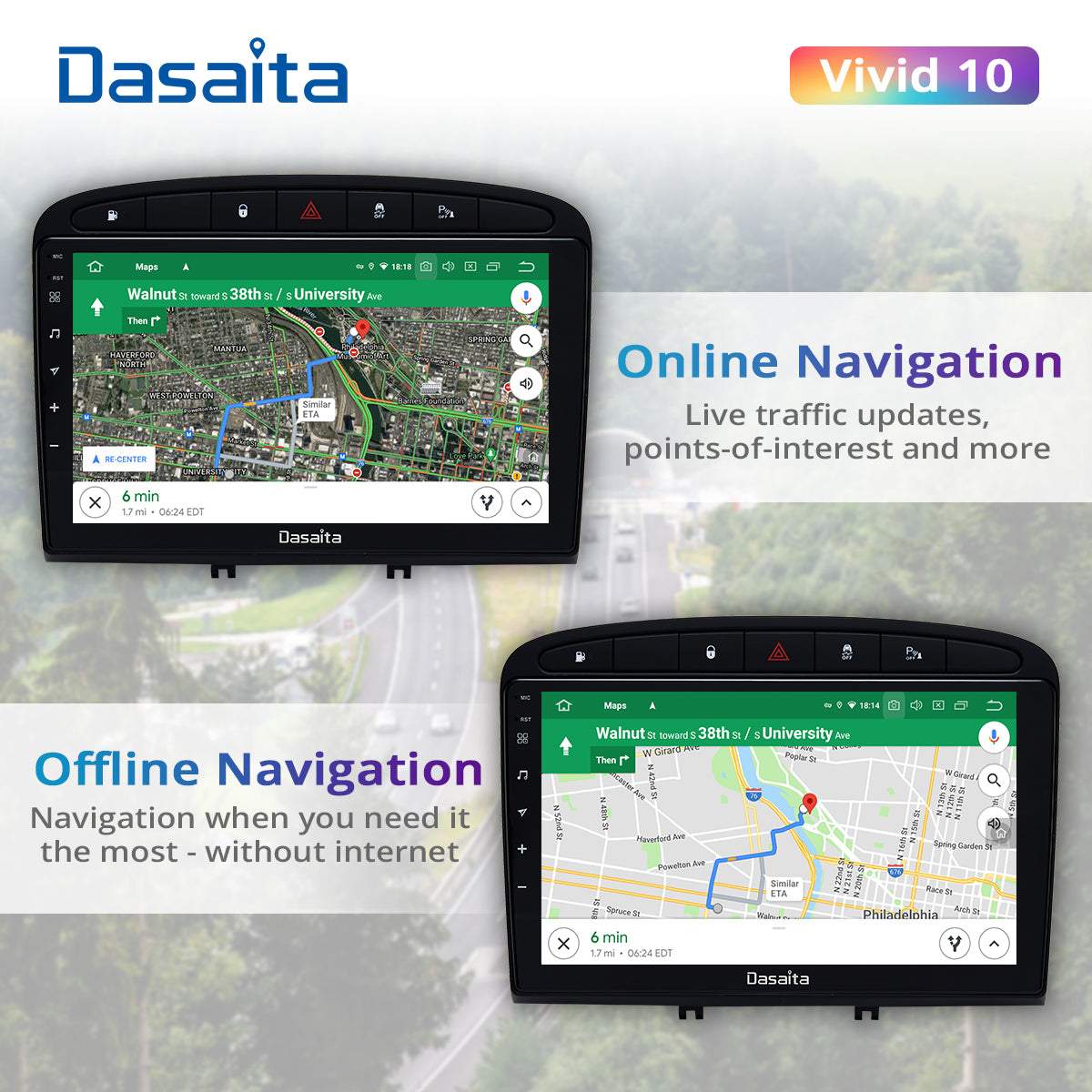 Dasaita Vivid10 For Peugeot 408 308 308SW 2012 2013 2014 2015 2016 2017 2018 2019 2020 Car Stereo Apple Carplay Android Auto IPS 9" 4G+64G Radio