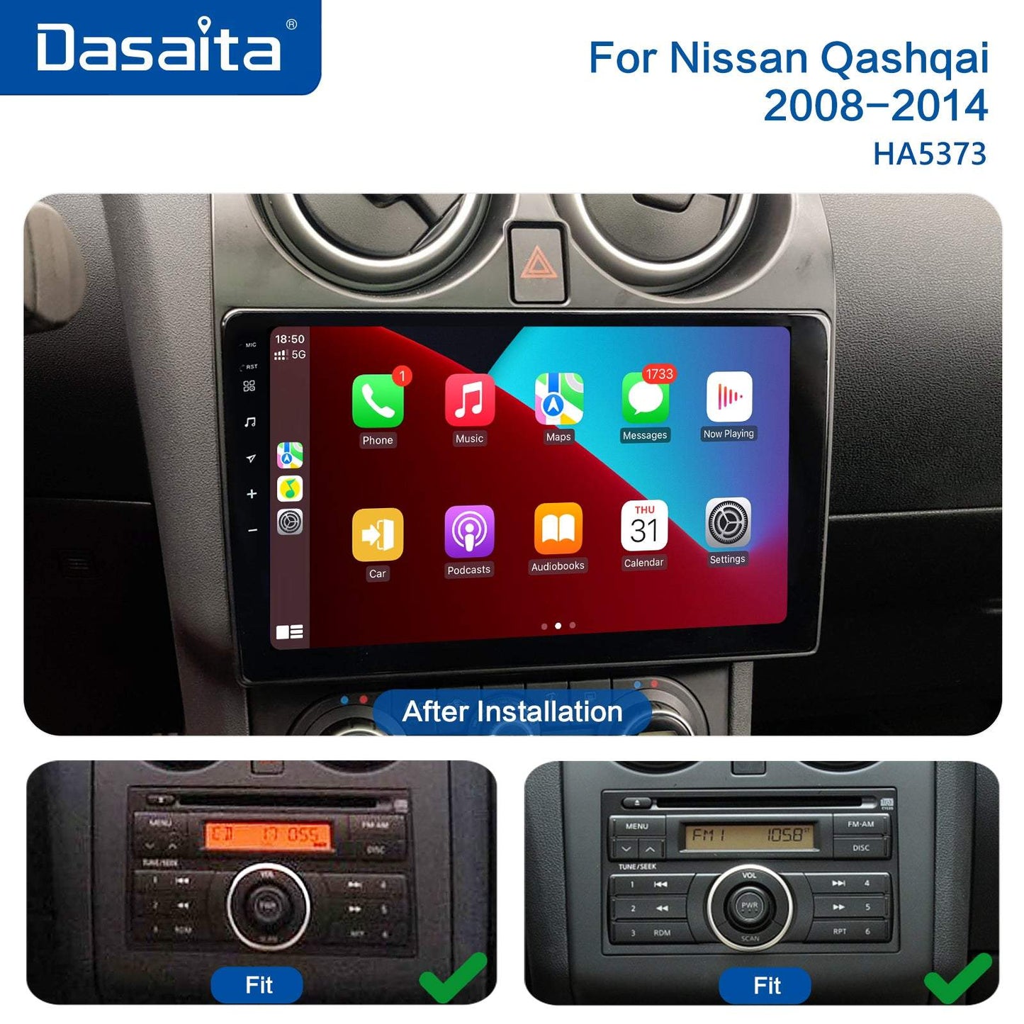 Dasaita Vivid11 Nissan Qashqai 2008 2009 2010 2011 2012 2013 2014 Car Stereo 9 Inch Carplay Android Auto PX6 4G+64G Android11 1280*720 DSP AHD Radio