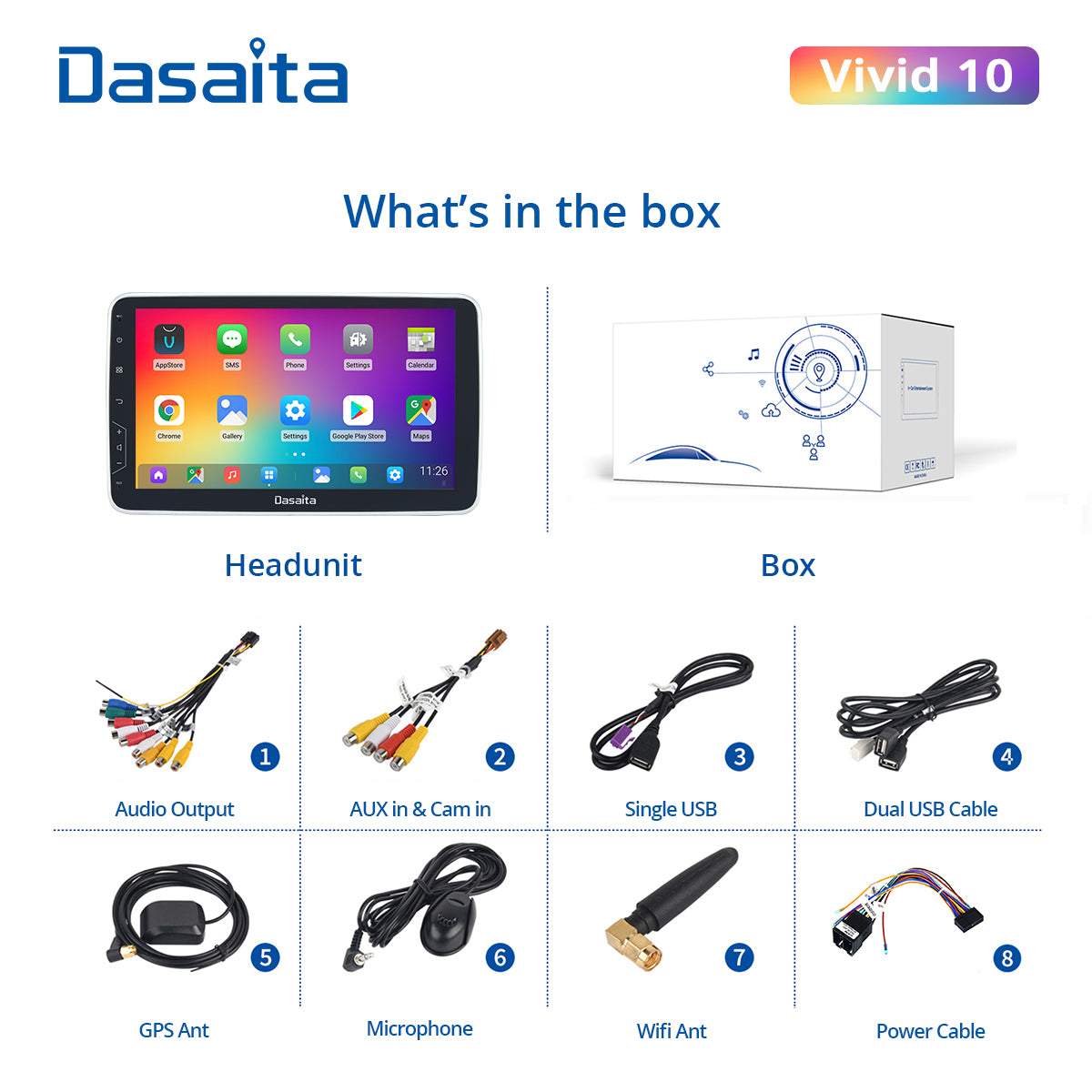 Dasaita Vivid11 Universal Single Din Car Stereo 10.2 Inch Carplay Android Auto PX6 4G+64G Android11 1280*720 DSP AHD Radio