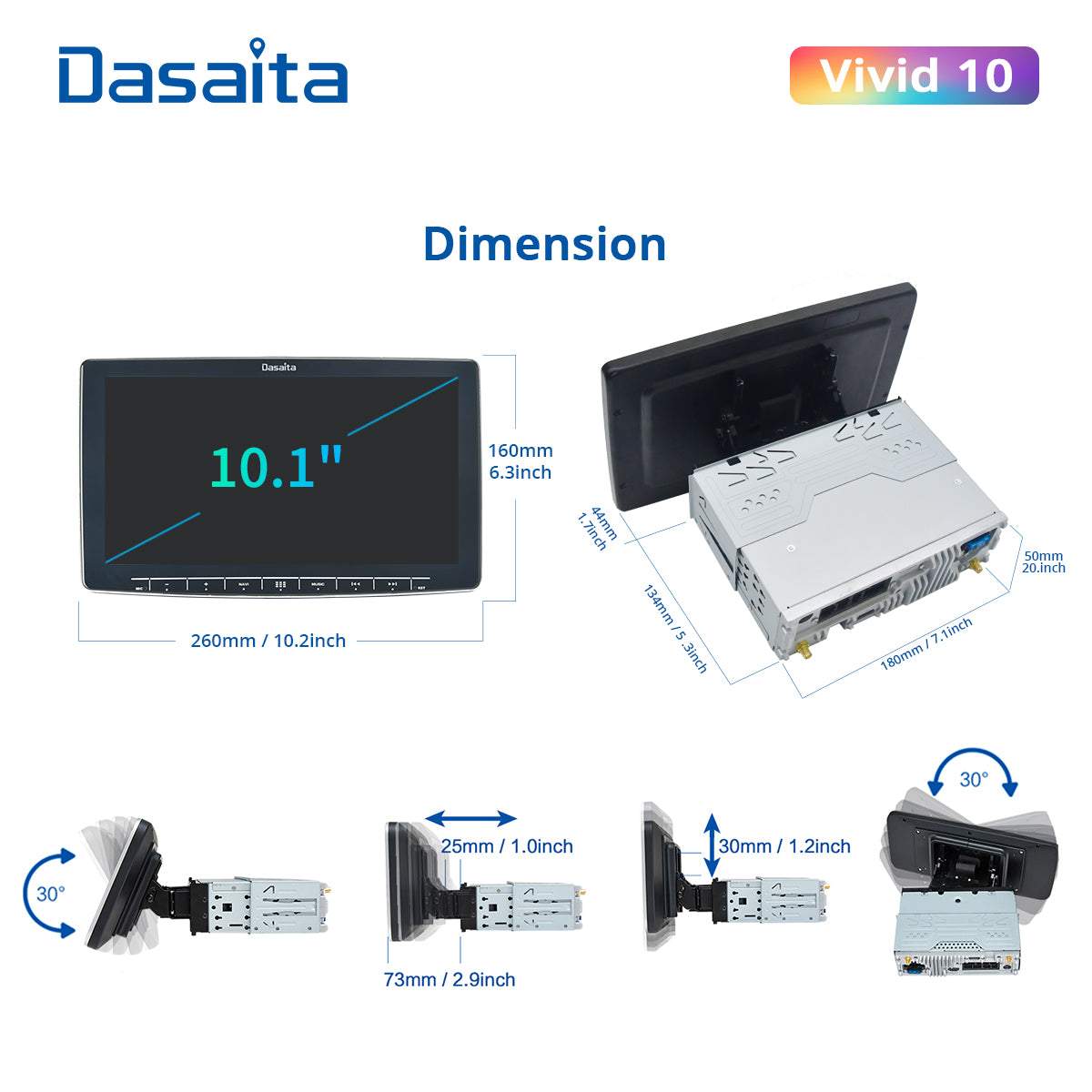 Dasaita Vivid10 Universal Single Din Car Stereo 10.2 Inch Carplay Android Auto PX6 4G+64G Android10 1280*720 DSP AHD Radio