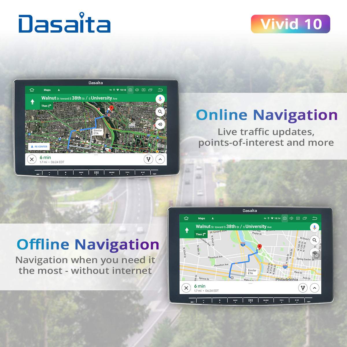 Dasaita Vivid10 Universal Single Din Car Stereo 10.2 Inch Carplay Android Auto PX6 4G+64G Android10 1280*720 DSP AHD Radio