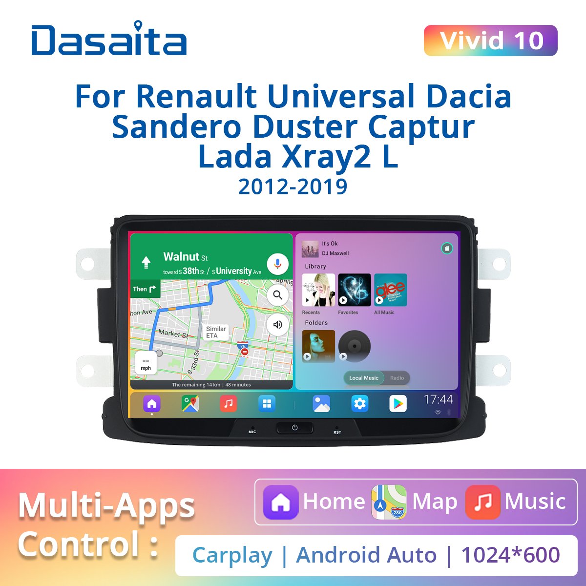Dasaita Vivid For Xray Renault Universal Dacia Sandero Duster Captur Lada Xray2 2012-2019 radio 1 din android 10 4G RAM 64G ROM