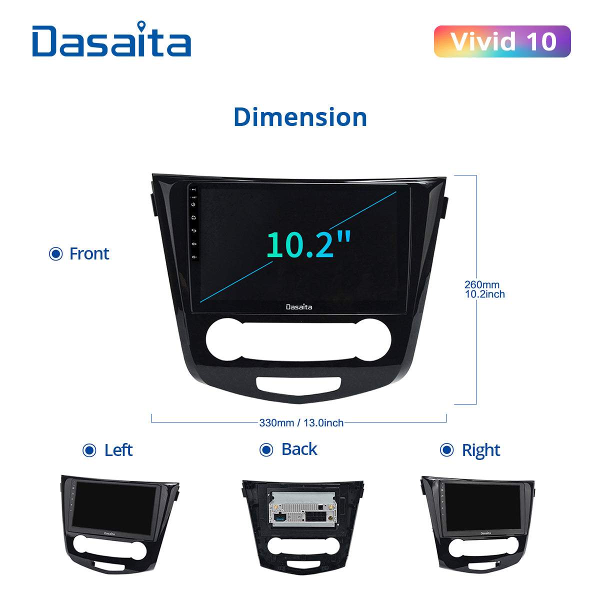 Dasaita Vivid11 Nissan Qashqai 2014 2015 2016 2017 2018 Car Stereo 10.2 Inch Carplay Android Auto PX6 4G+64G Android11 1280*720 DSP AHD Radio