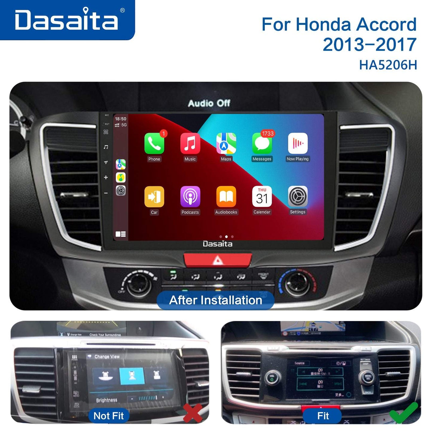 Dasaita Vivid11 Honda Accord 2013 2014 2015 2016 2017 Car Stereo 10.2" Carplay Android Auto 4G+64G Android11 PX6 1280*720 DSP AHD Radio