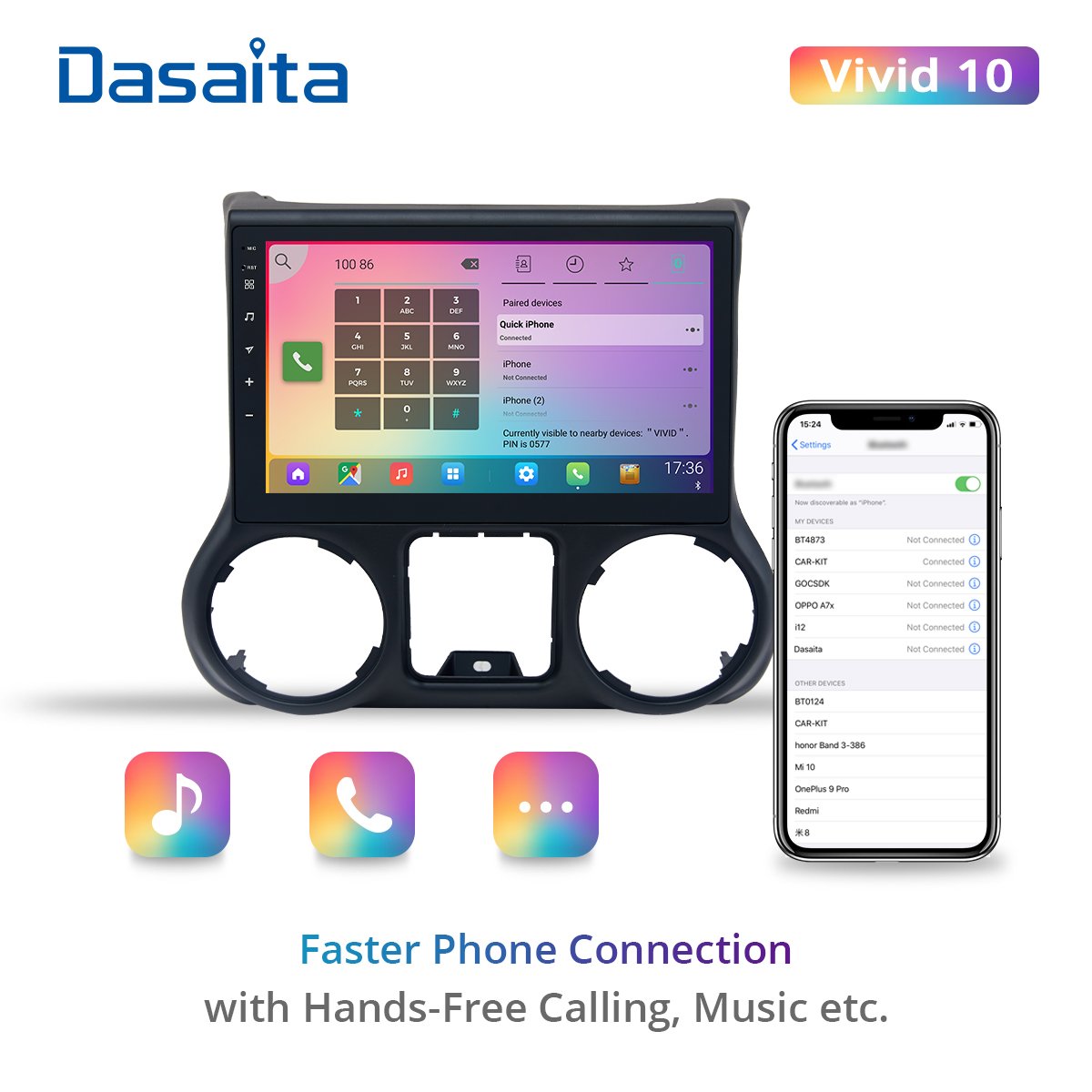 Dasaita Vivid for Jeep Wrangler Radio 2011-2016 Car audio Android Auto Multimedia android Apple Carplay Navigation GPS 4G 64G
