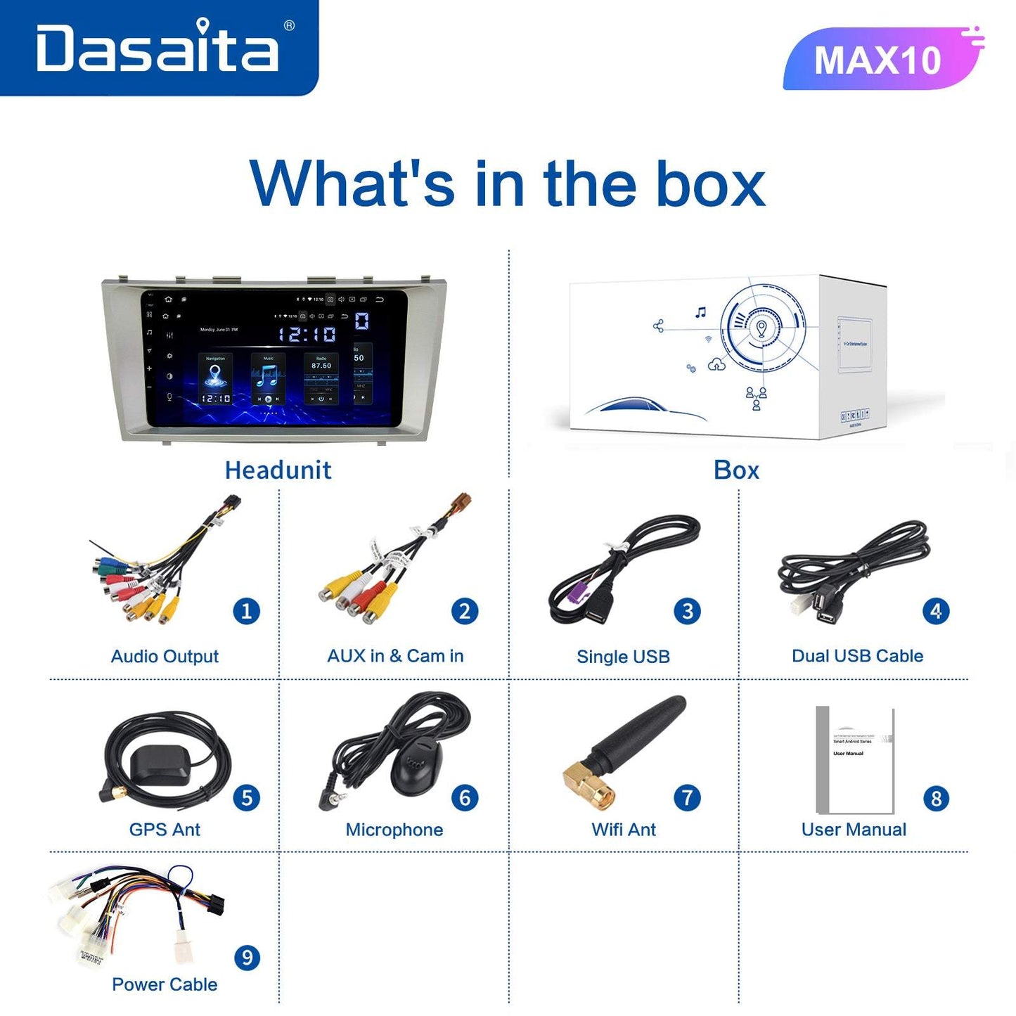 Dasaita MAX10/MAX11 Toyota Camry 2007 2008 2009 2010 2011 Car Stereo 9 Inch Carplay Android Auto PX6 4G+64G Android10/Android11 1280*720 DSP AHD Radio