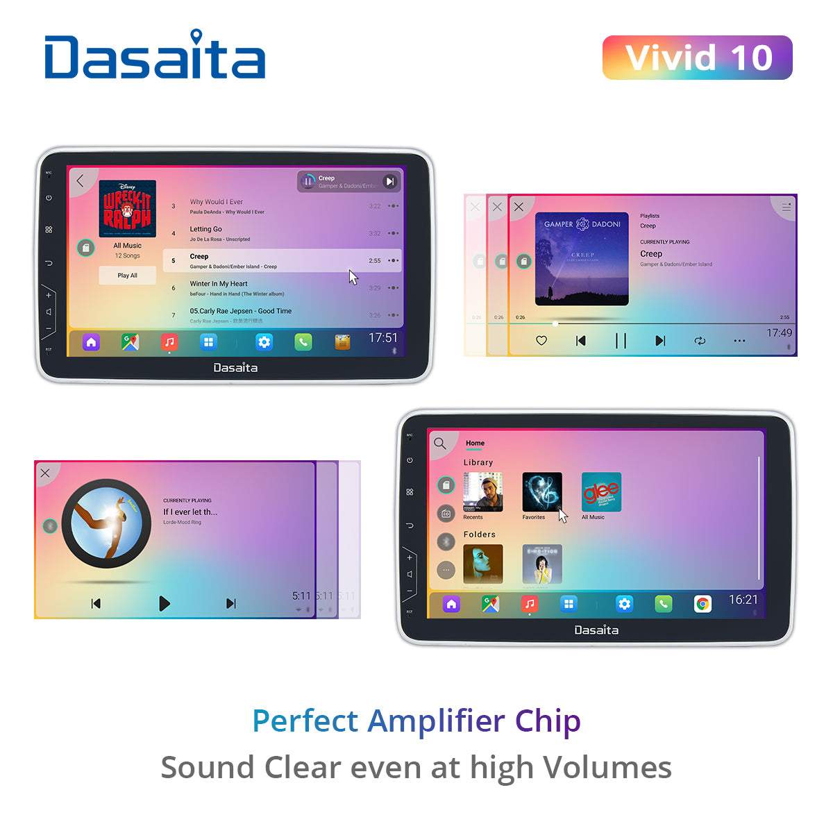 Dasaita Vivid11 Universal Single Din Car Stereo 10.2 Inch Carplay Android Auto PX6 4G+64G Android11 1280*720 DSP AHD Radio