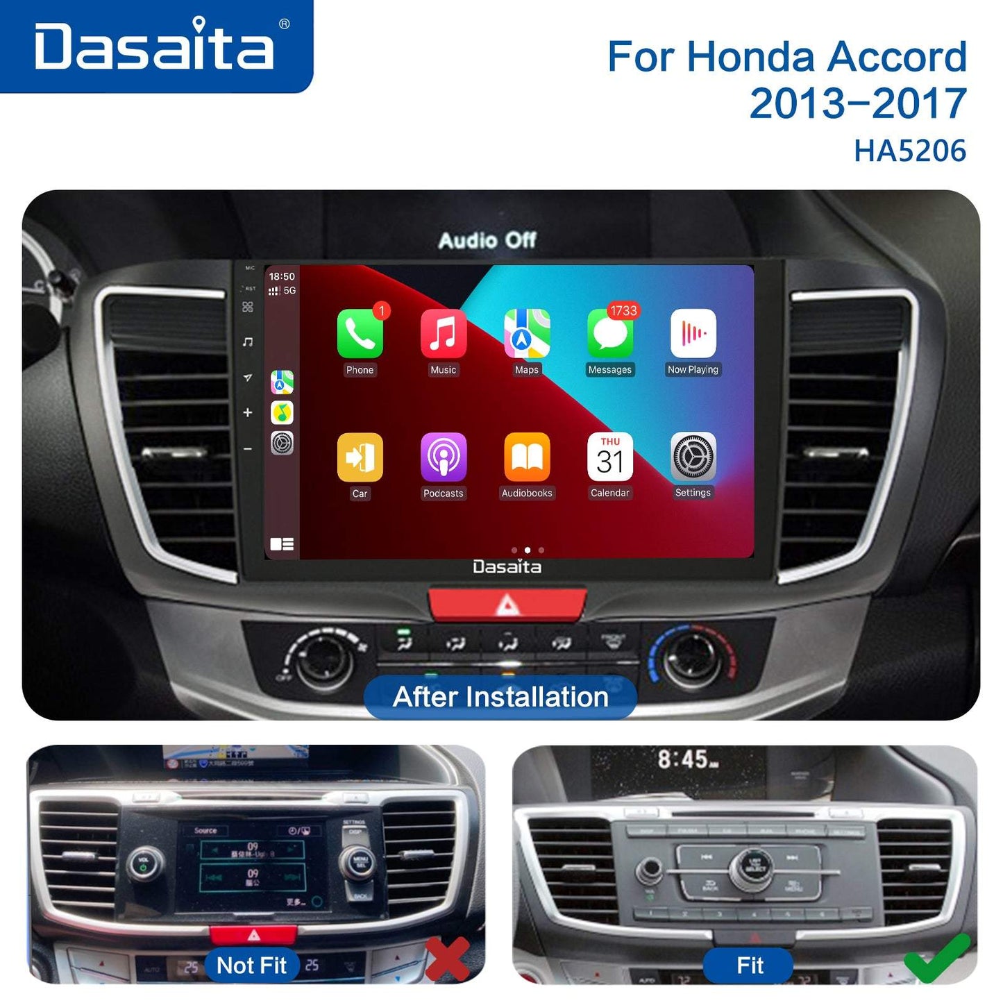 Dasaita Vivid11 Honda Accord 2013 2014 2015 2016 2017 Car Stereo 10.2" Carplay Android Auto 4G+64G Android11 PX6 1280*720 DSP AHD Radio