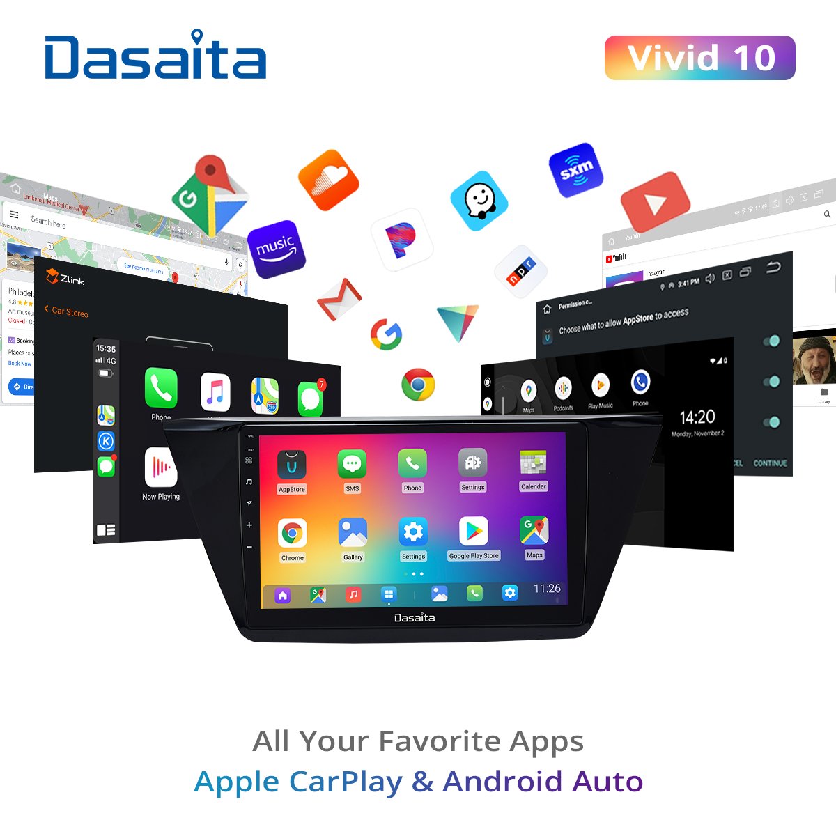 Dasaita Vivid for VW Tiguan 2017 2018 2019 Unit Car Radio Carplay Android Auto Video Player Navigation GPS 1280*720 4G 64G