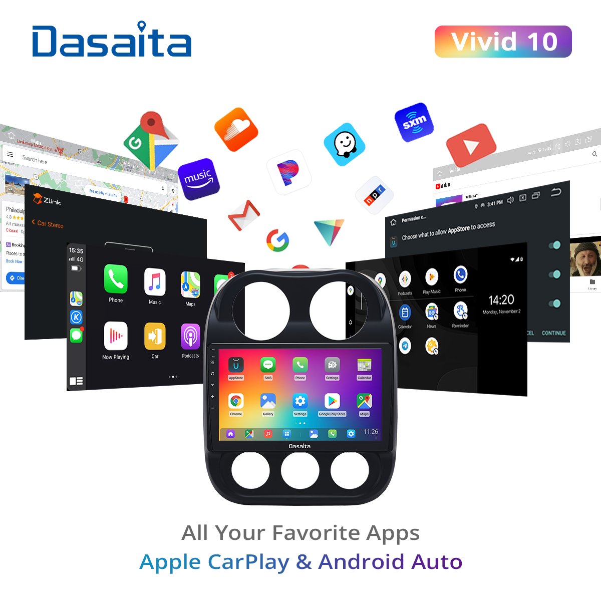 Dasaita Vivid For Jeep Compass 2017 2018 2019 Car Radio Multimedia android Car audio Apple Carplay Android Auto GPS DPS 1280*720