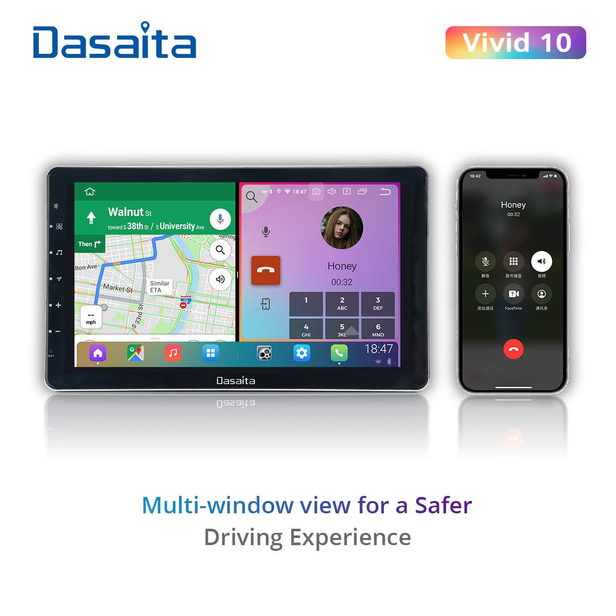 Dasaita Vivid11 Universal Double Din Car Stereo 13.3Inch Carplay Android Auto PX6 4G+64G Android11 1920*1080 DSP AHD Radio