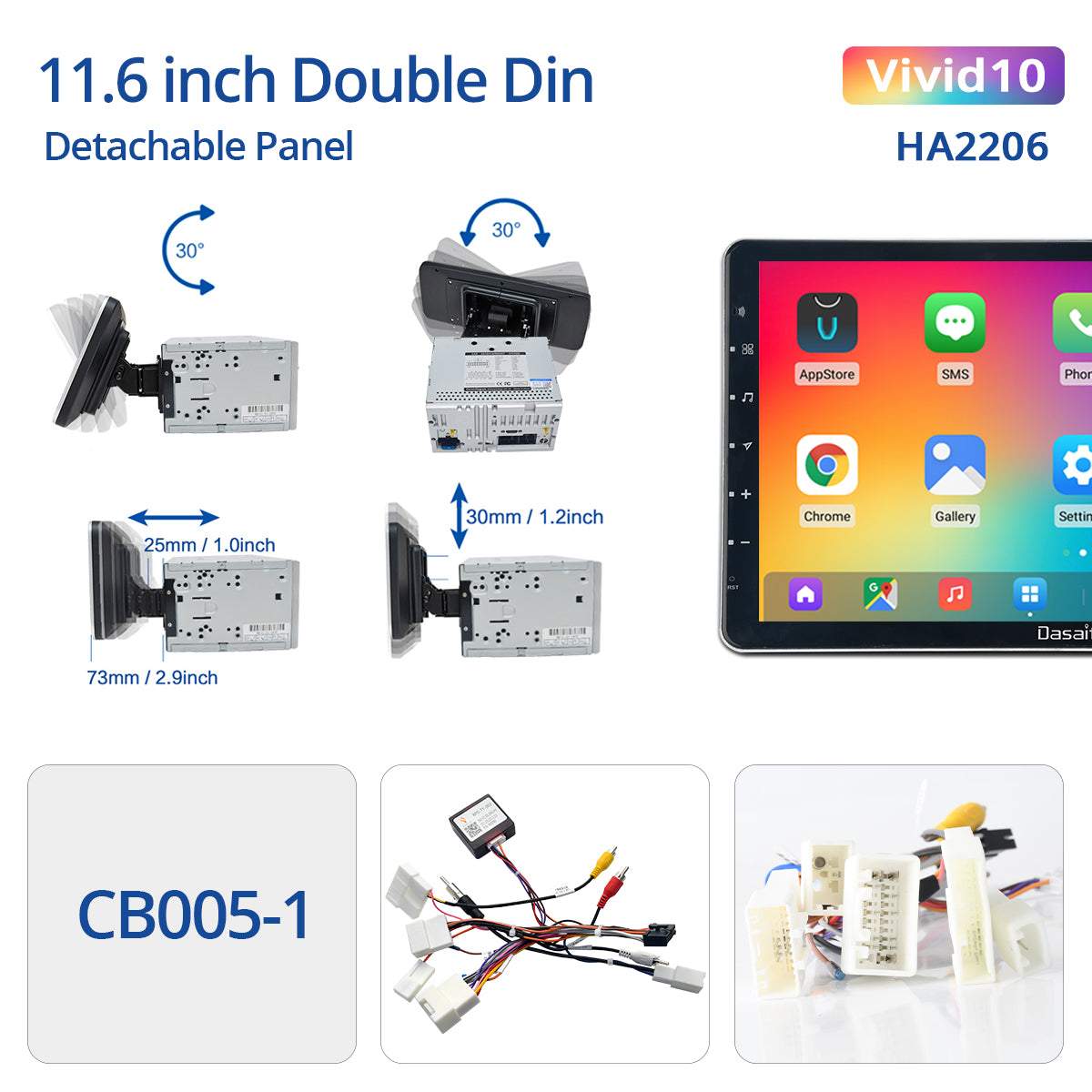 Dasaita Vivid10 Universal Double Din Car Stereo 11.6 Inch Carplay Android Auto PX6 4G+64G Android10 1920*1080 DSP AHD Radio