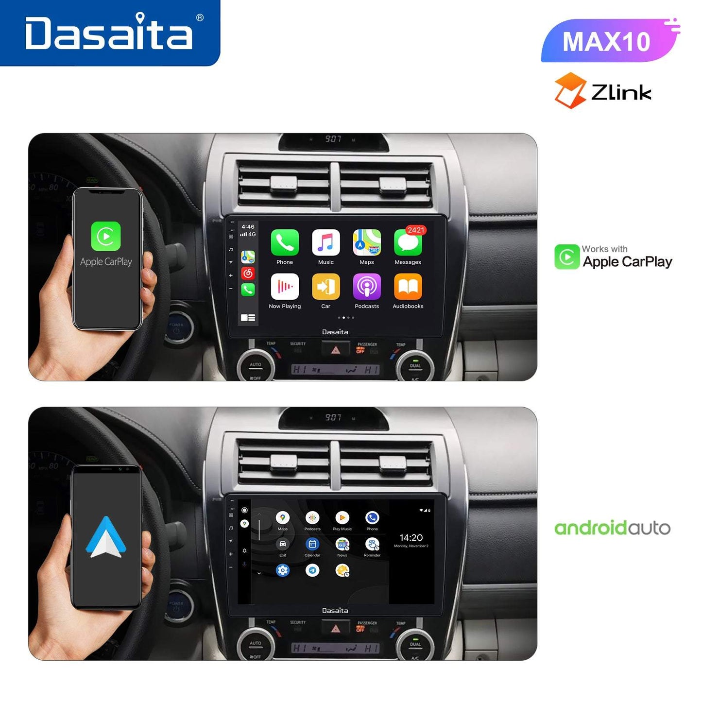 Dasaita MAX10 Toyota Camry 2012 2013 2014 Car Stereo 10.2 Inch Carplay Android Auto PX6 4G+64G Android10 1280*720 DSP AHD Radio