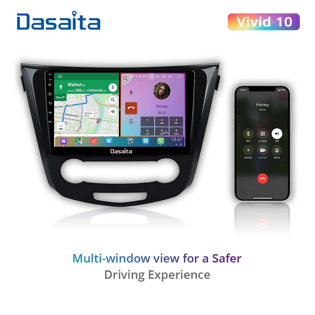 Dasaita Vivid11 Nissan Qashqai 2014 2015 2016 2017 2018 Car Stereo 10.2 Inch Carplay Android Auto PX6 4G+64G Android11 1280*720 DSP AHD Radio