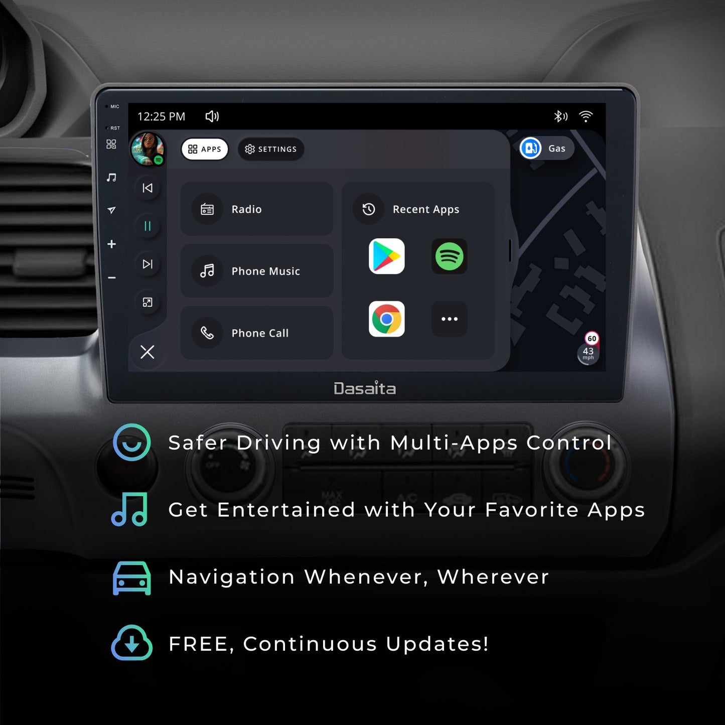 Dasaita Scout10 Honda Civic 2007 2008 2009 2010 2011 Car Stereo 10.2 Inch Carplay Android Auto PX6 4G+64G Android10 1280*720 DSP AHD Radio