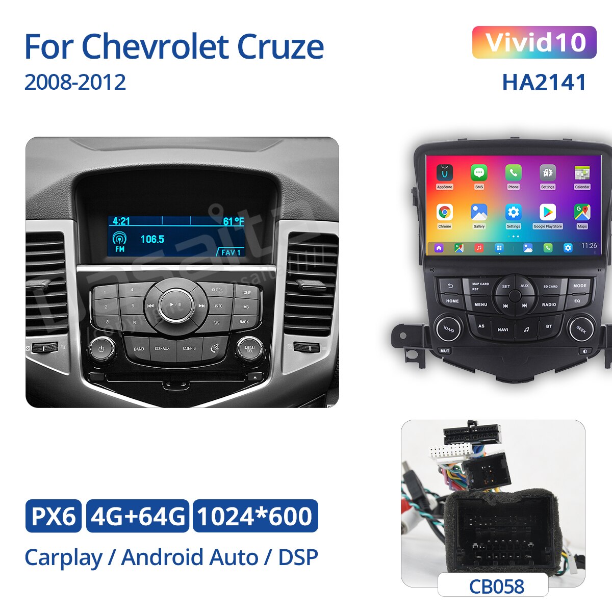 Dasaita Vivid for Chevrolet Cruze 2008 2009 2010 2011 Car 2 Din Android 10.0 Auto Radio 8" Multi Touch Screen Navigation TDA7850