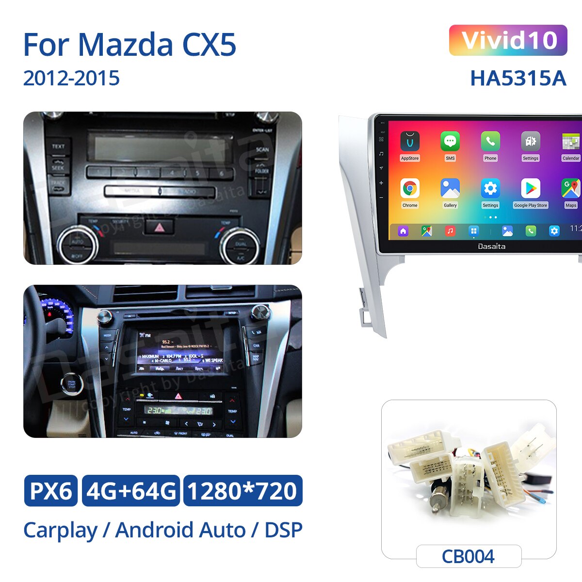 Dasaita Vivid For Toyota Camry 2012 2013 2014 Car Radio Android Auto Carplay 10.2" Touch Screen IPS 1280*720 4G RAM 64G ROM