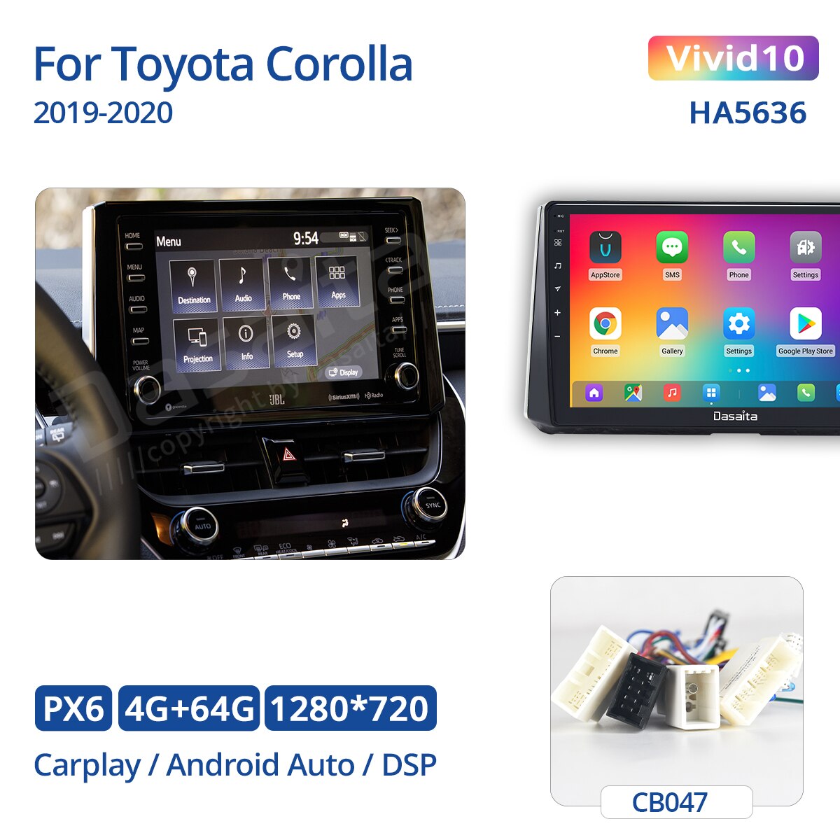 Dasaita Vivid For Toyota Corolla 2019 2020 Car stereo android Apple Carplay Android Auto Navigation IPS GPS DPS 1280*720 stereo