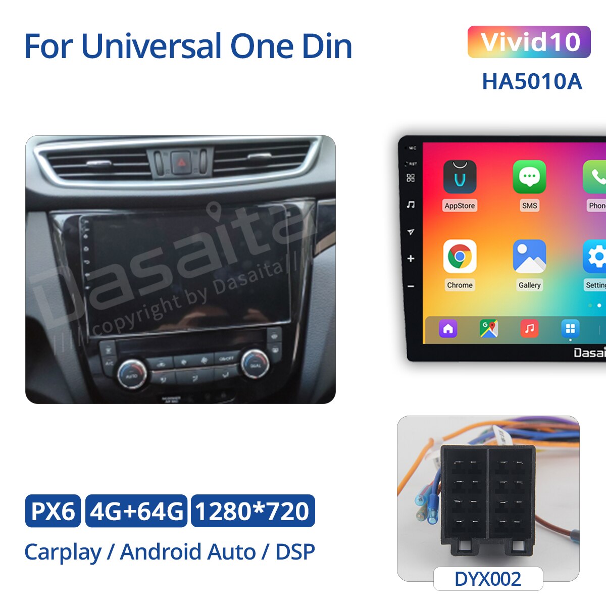 Dasaita Vivid For Universal Car Radio Android Carplay Android Auto 10.2" Touch Screen IPS 1280*720 GPS Navigation 4G 64G BT5.0
