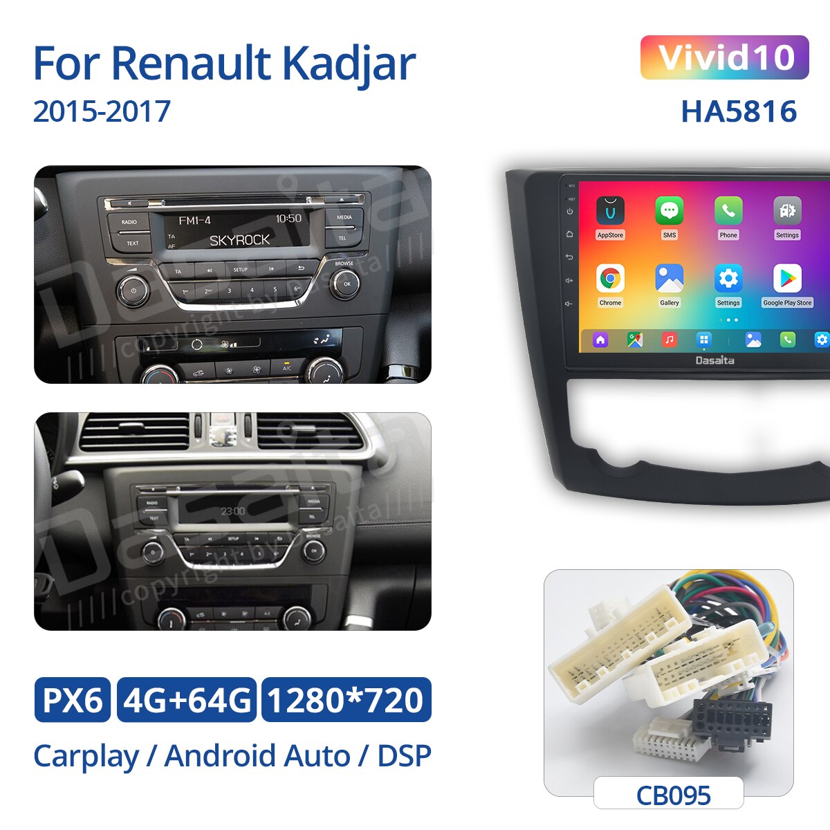 Dasaita For Renault Kadjar 2015 2016 2017 Car Radio 9inch Android 10 Player Auto Car Stereo GPS Navigation With Carplay DSP