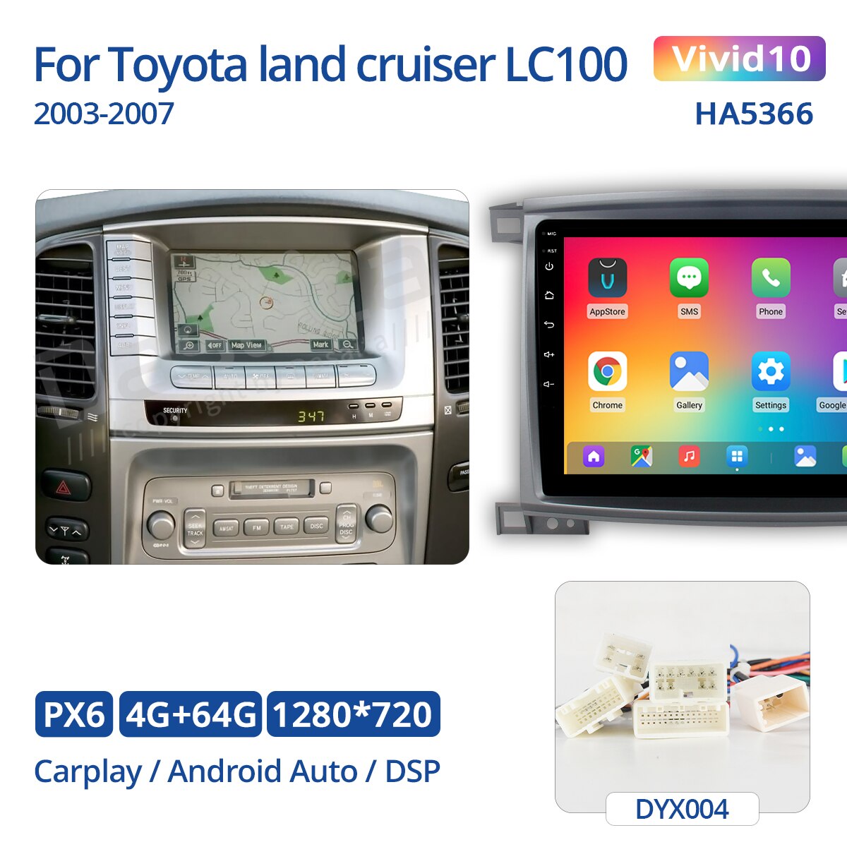 Dasaita Vivid for Toyota LC 100 Land Cruiser 100 2003 Radio 1 Din Android 10.0 Car Stereo GPS Navigation 1280*720 IPS 4G 64G