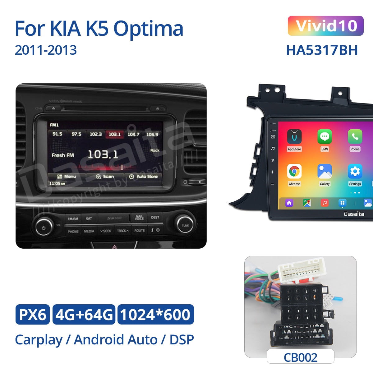 Dasaita Vivid For KIA K5 Optima 2011 2012 2013 Car Radio Android Auto Carplay Car stereo 9" Touch Screen 1280*720 Navigation