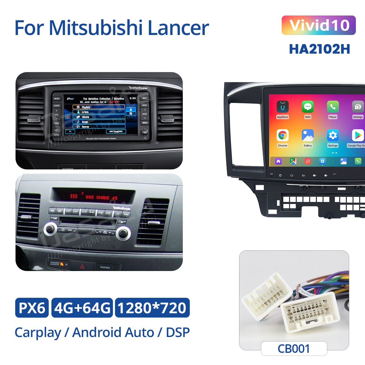 Dasaita Vivid Car Radio for Mitsubishi Lancer EVO 10 2008 2009 2010 2011 2014 to 2017 Carplay Android Auto Stereo GPS Navigation