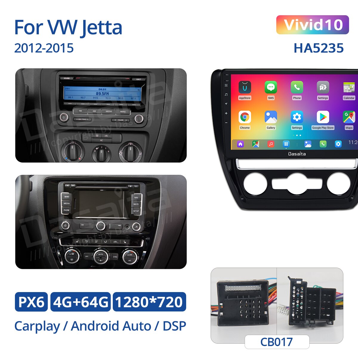 Dasaita For VW Jetta 2011 2012 2013 2014 2015 Apple Carplay Android Auto car intelligent system radio Navigation GPS DSP 4G 64G
