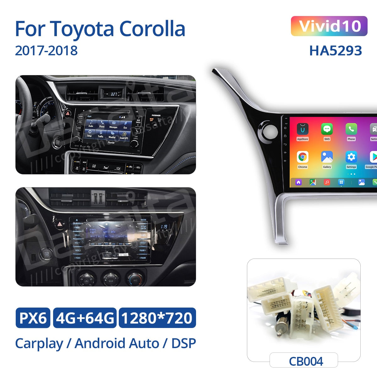 Dasaita Vivid For Toyota Corolla 2017 2018 Car Stereo Android Auto Carplay Multimedia Video Player Navigation GPS 1280*720 BT5.0