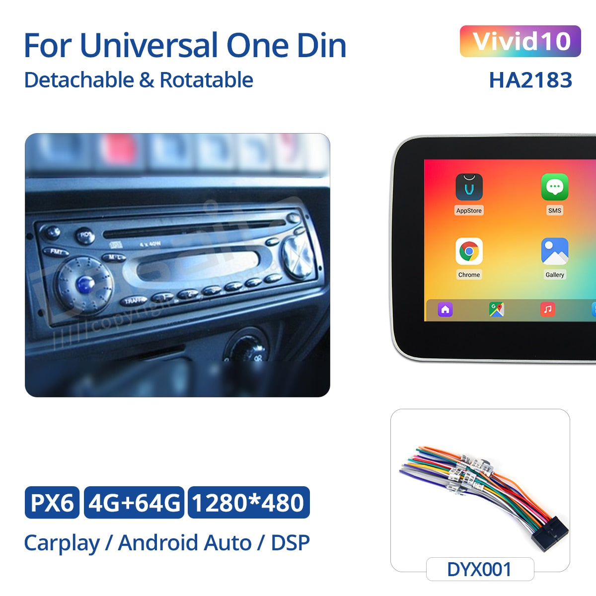 Dasaita Vivid 10.25" Android 10 Car Stereo Single 1 Din Radio GPS DSP IPS with Apple Carplay Android Auto Rotatable Detachable