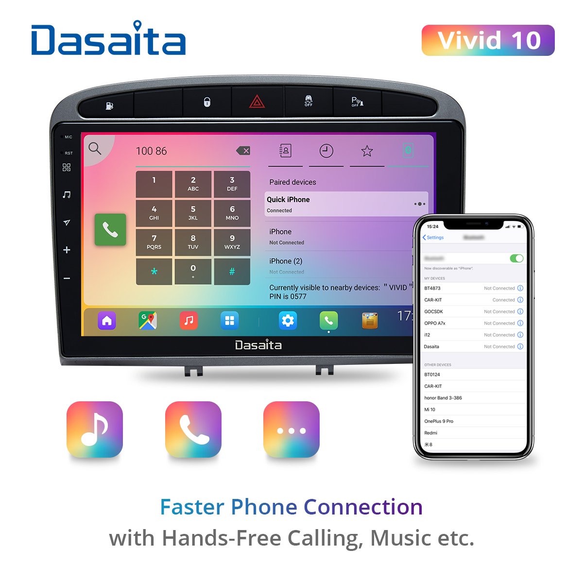 Dasaita Vivid For Peugeot 408 308 308SW 2012-2020 Car stereo 1 din 9" IPS Receiver Android Apple Carplay Android Auto 4G 64G